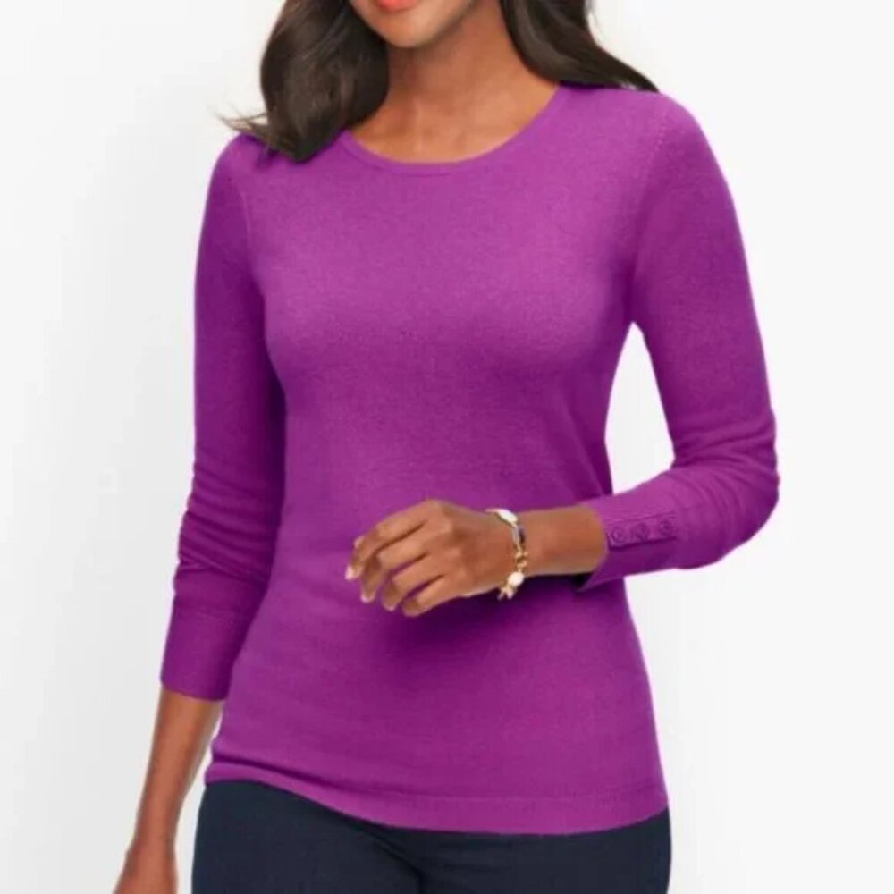 Talbots Purple 100% Cashmere Button Cuff Sweater 2X Business Casual Old Money